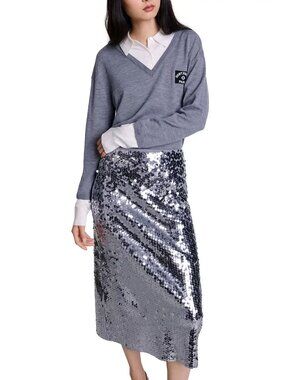 maje Jacondy Sequin Midi Skirt